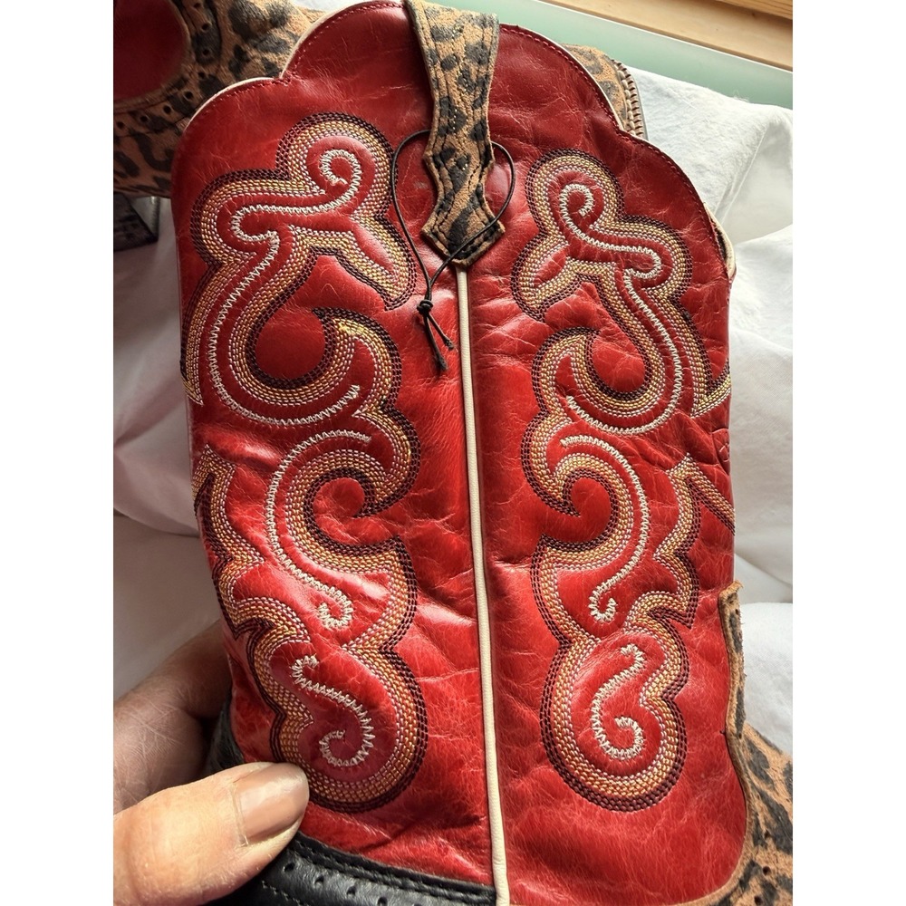 Ariat Quickdraw Men's 10B, Red & Leopard Print Cowboy Pull On Boots 10009543 - Picture 5 of 12